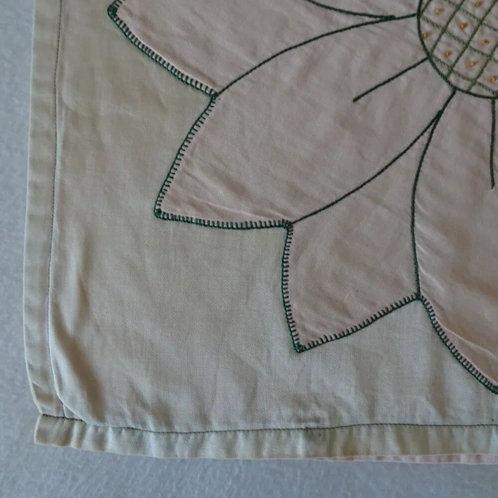 Vintage Floral Throw Pillow Cover Handstitched Pink Beige Flowers Boho